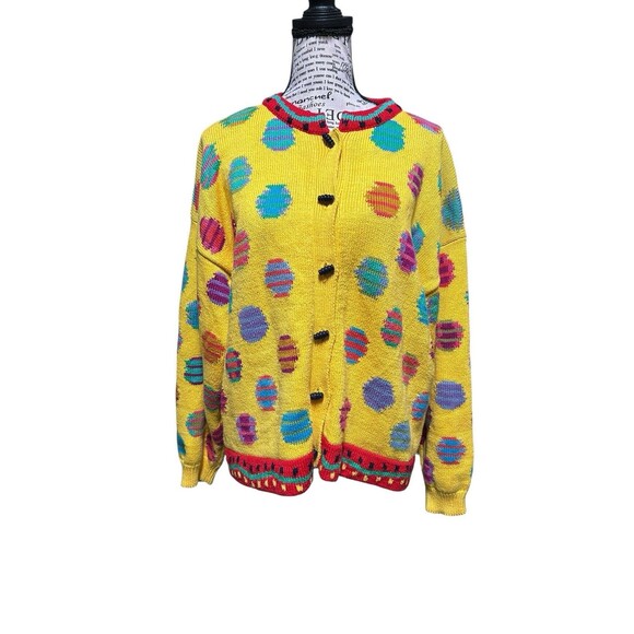 Vtg Christine Foley Button Down Cardigan Knit Sweater Floral Whimsical Retro 2 - Picture 1 of 9